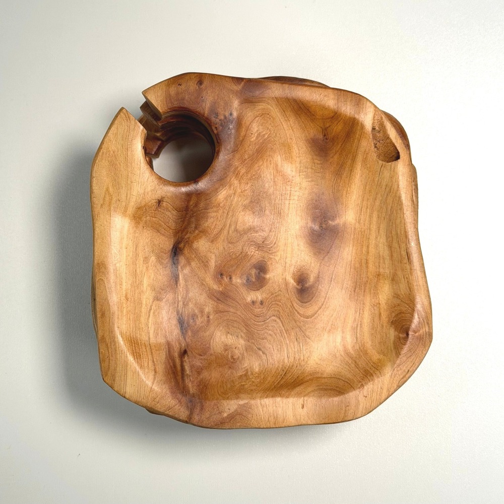 Set (4) Handmade Wooden Teak Root‎ Serving Tray Plates Farmhouse Rustic Bambeco